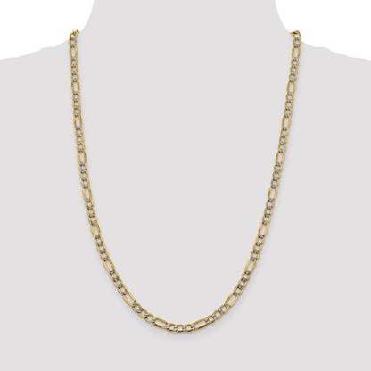 14k yellow gold 5.25mm pav√© figaro diamond cut bracelet anklet choker necklace chain