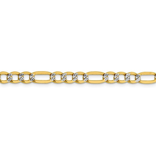 14k yellow gold 5.25mm pav√© figaro diamond cut bracelet anklet choker necklace chain