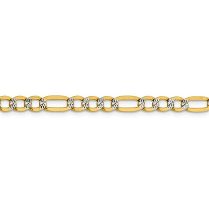 14k yellow gold 5.25mm pav√© figaro diamond cut bracelet anklet choker necklace chain