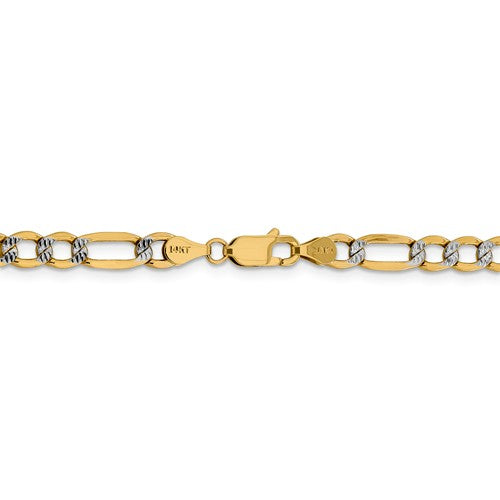 14k yellow gold 5.25mm pav√© figaro diamond cut bracelet anklet choker necklace chain