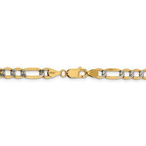 14K Yellow Gold 5.25mm Pav√© Figaro Diamond Cut Bracelet Anklet Choker Necklace Chain
