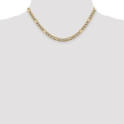 14k yellow gold 5.25mm pav√© figaro diamond cut bracelet anklet choker necklace chain