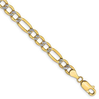 14k yellow gold 5.25mm pav√© figaro diamond cut bracelet anklet choker necklace chain