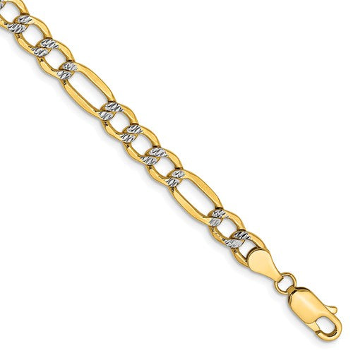 14k yellow gold 5.25mm pav√© figaro diamond cut bracelet anklet choker necklace chain