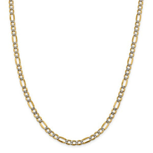 14K Yellow Gold 5.25mm Pav√© Figaro Diamond Cut Bracelet Anklet Choker Necklace Chain