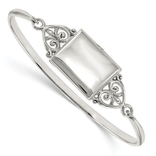 sterling silver rectangle locket bangle bracelet custom engraved personalized monogram