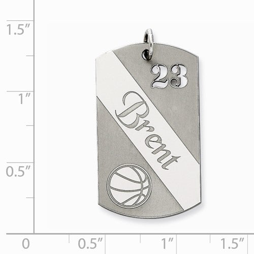 sterling silver basketball personalized name number dog tag engraved pendant charm