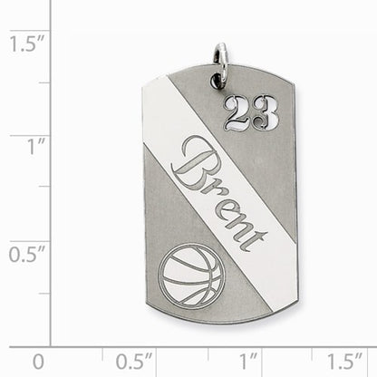 sterling silver basketball personalized name number dog tag engraved pendant charm