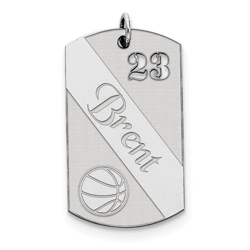 sterling silver basketball personalized name number dog tag engraved pendant charm