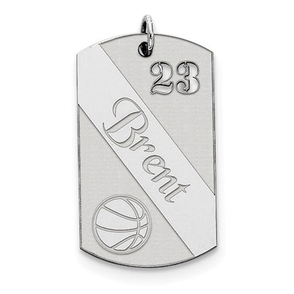 sterling silver basketball personalized name number dog tag engraved pendant charm