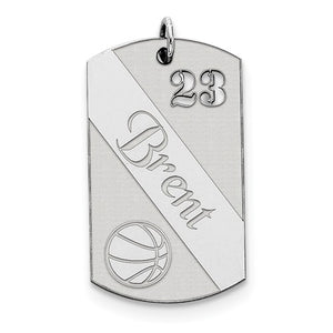 Sterling Silver Basketball Personalized Name Number Dog Tag Engraved Pendant Charm