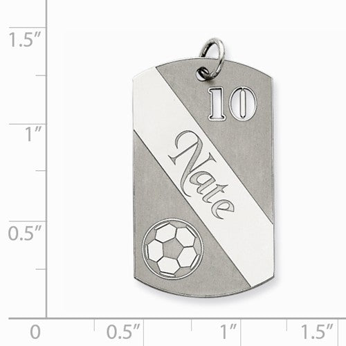 sterling silver soccer personalized name number dog tag engraved pendant charm
