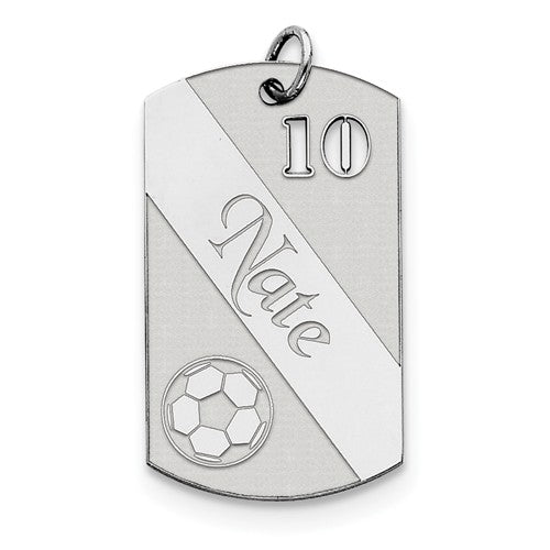 Sterling Silver Soccer Personalized Name Number Dog Tag Engraved Pendant Charm