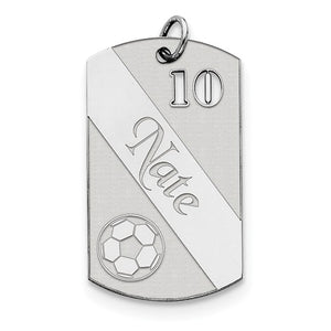 sterling silver soccer personalized name number dog tag engraved pendant charm