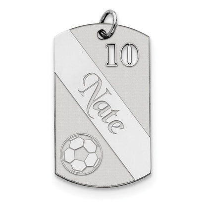 sterling silver soccer personalized name number dog tag engraved pendant charm