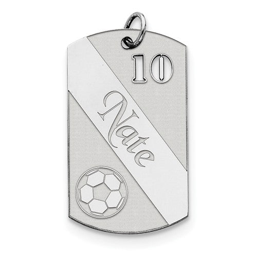sterling silver soccer personalized name number dog tag engraved pendant charm