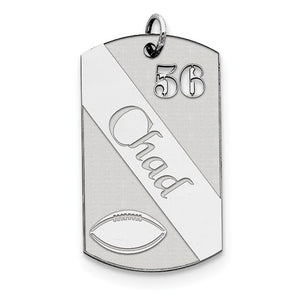 Sterling Silver Football Personalized Name Number Dog Tag Engraved Pendant Charm
