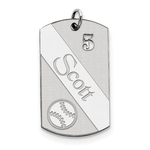 sterling silver baseball personalized name number dog tag engraved pendant charm