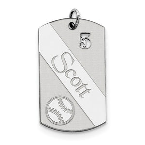 Sterling Silver Baseball Personalized Name Number Dog Tag Engraved Pendant Charm