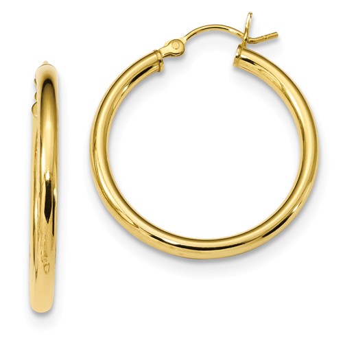 yellow gold plated sterling silver 1.02 inch round hoop earrings 26mm x 2.5mm