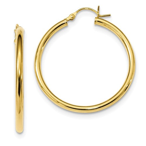 Yellow Gold Plated Sterling Silver 1.34 inch Round Hoop Earrings 34mm x 2.5mm