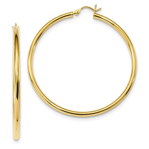 yellow gold plated sterling silver 1.93 inch round hoop earrings 49mm x 2.5mm