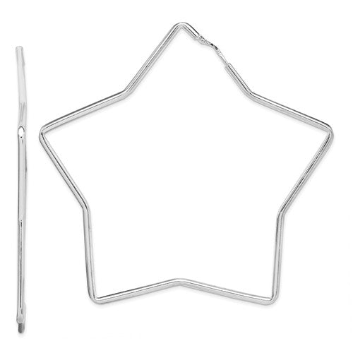 sterling silver rhodium plated 3.08 inch large star hoop earrings 78mm x 2mm