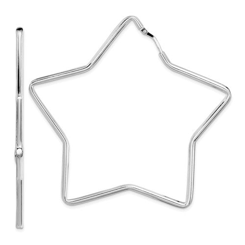 sterling silver rhodium plated 2.36 inch large star hoop earrings 60mm x 2mm