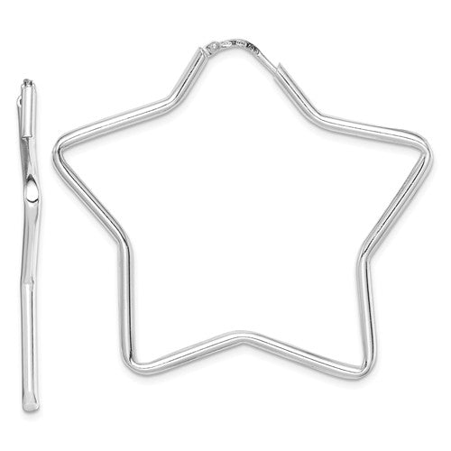 sterling silver rhodium plated 1.89 inch star hoop earrings 48mm x 2mm