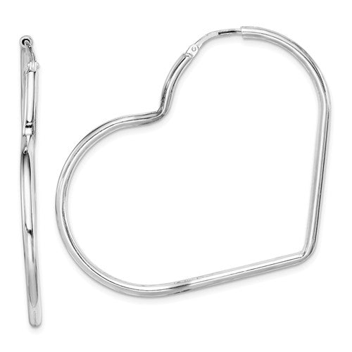 Sterling Silver Rhodium Plated 1.93 inch Heart Hoop Earrings 49mm x 2mm