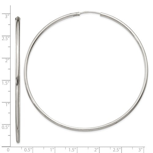 Sterling Silver 2.68 inch Round Endless Hoop Earrings 68mm x 2mm