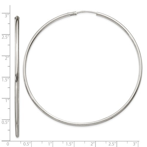 sterling silver 2.68 inch round endless hoop earrings 68mm x 2mm