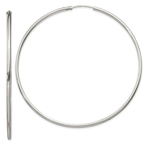sterling silver 2.68 inch round endless hoop earrings 68mm x 2mm