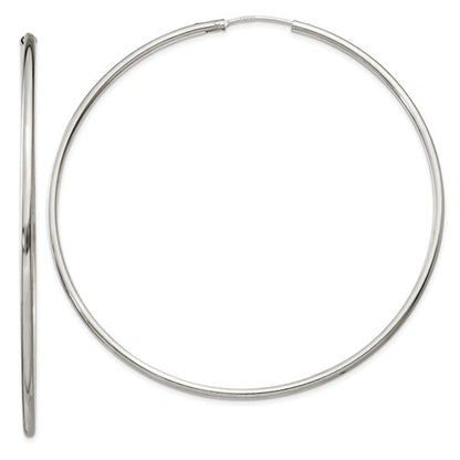 sterling silver 2.68 inch round endless hoop earrings 68mm x 2mm