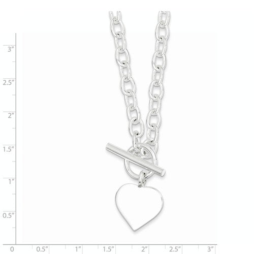 Sterling Silver Heart Tag Toggle Necklace Engraved Personalized Monogram 18 inches