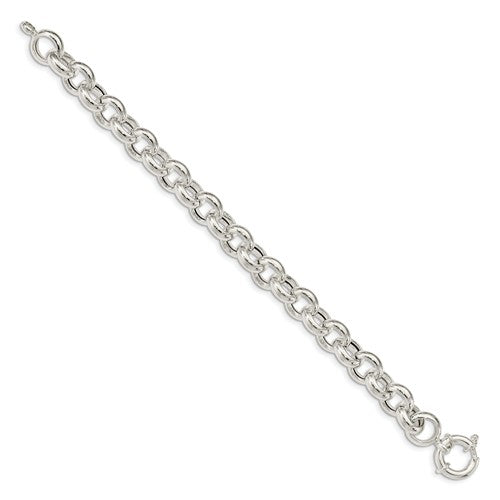 Sterling Silver 10mm Fancy Link Rolo Bracelet Chain Spring Ring Clasp 8 inches