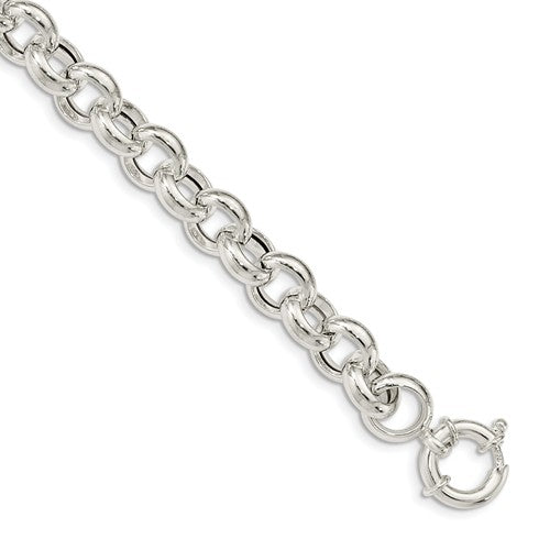 sterling silver 10mm fancy link rolo bracelet chain spring ring clasp 8 inches