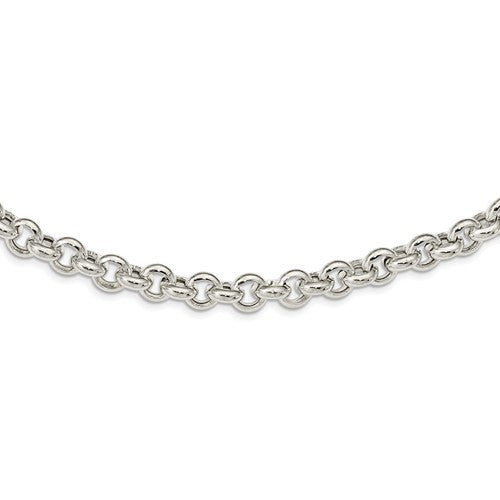 Sterling Silver 8mm Fancy Link Rolo Necklace Chain Spring Ring Clasp 17.5 inches