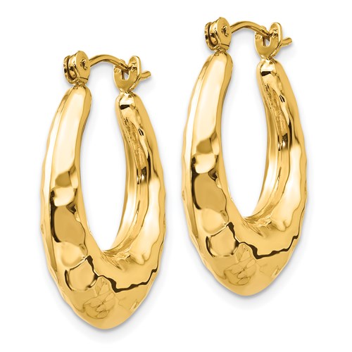 14k yellow gold shrimp hammered hoop earrings 17mm