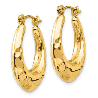 14k yellow gold shrimp hammered hoop earrings 17mm