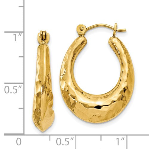 14K Yellow Gold Shrimp Hammered Hoop Earrings 17mm