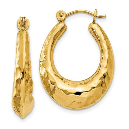 14k yellow gold shrimp hammered hoop earrings 17mm