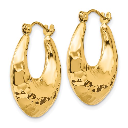 14k yellow gold classic hammered hoop earrings 20mm