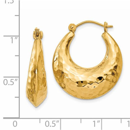 14k yellow gold classic hammered hoop earrings 20mm