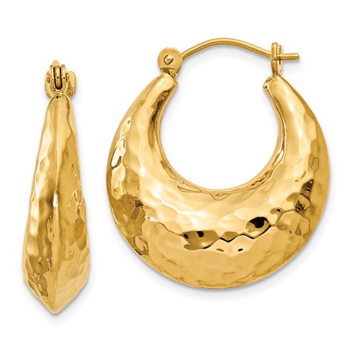14k yellow gold classic hammered hoop earrings 20mm