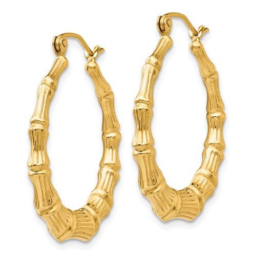 14K Yellow Gold Bamboo Hoop Earrings 27mm