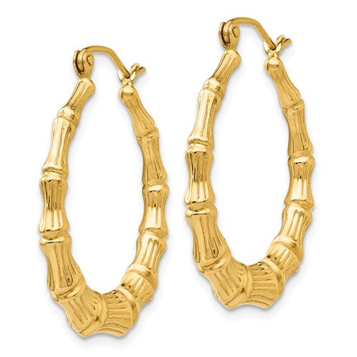 14k yellow gold bamboo hoop earrings 27mm