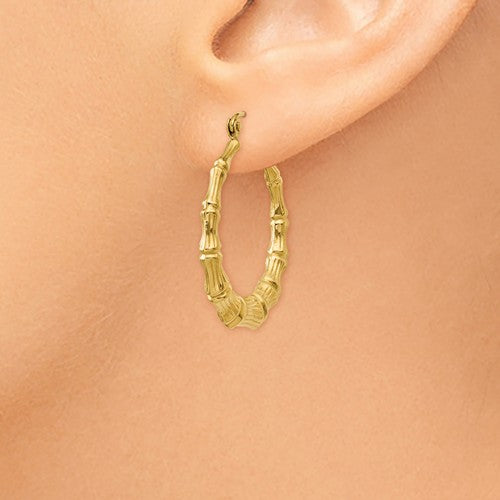 14k yellow gold bamboo hoop earrings 27mm
