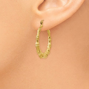 14K Yellow Gold Bamboo Hoop Earrings 27mm