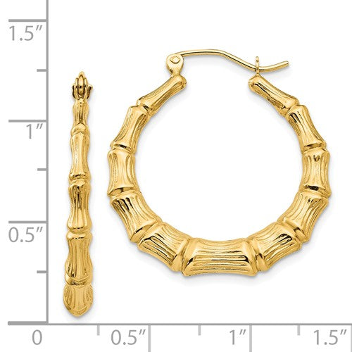 14k yellow gold bamboo hoop earrings 27mm
